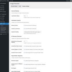 Page screenshot: ImgSEO → Image Renamer → Renamer Settings