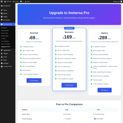 Page screenshot: Immersa Core &rarr; Upgrade to Pro