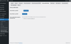Page screenshot: Tools → Import and export users and customers → Extra profile fields