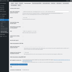 Page screenshot: Tools → Import and export users and customers → Recurring import