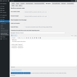 Page screenshot: Tools &rarr; Import and export users and customers &rarr; Mail options