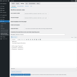 Page screenshot: Tools &rarr; Import and export users and customers &rarr; Settings