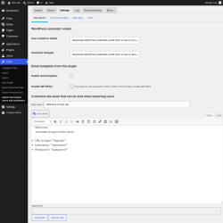 Page screenshot: Tools &rarr; Import and export users and customers &rarr; Settings