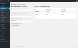 Page screenshot: Employees &rarr; Register Taxonomies