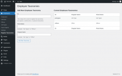 Page screenshot: Employees &rarr; Register Taxonomies