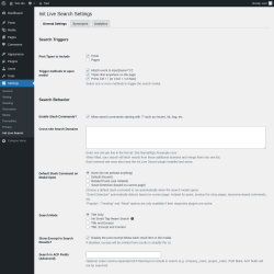Page screenshot: Settings → Init Live Search