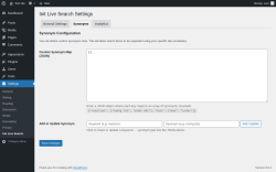 Page screenshot: Settings → Init Live Search → Synonyms