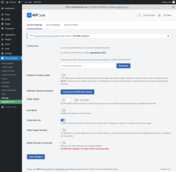 Page screenshot: Code Snippets &rarr; Settings