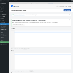 Page screenshot: Code Snippets → Header & Footer