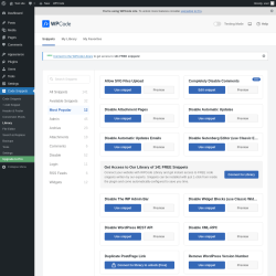 Page screenshot: Code Snippets → Library