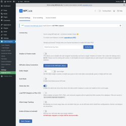 Page screenshot: Code Snippets &rarr; Settings