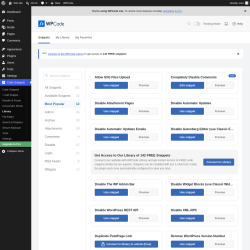 Page screenshot: Code Snippets &rarr; Library