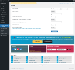 Page screenshot: Insert PHP Code Snippet → Settings