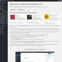 Page screenshot: Woody snippets &rarr; About &rarr; What&rsquo;s New