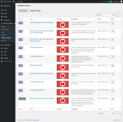 Page screenshot: Woody snippets &rarr; Snippets Library &rarr; 
						Snippets Library					