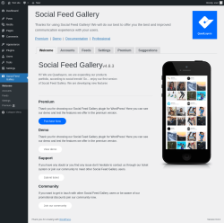 Page screenshot: Social Feed Gallery → Settings → Welcome