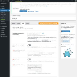 Page screenshot: Internal Links → Settings → 
			   Links			