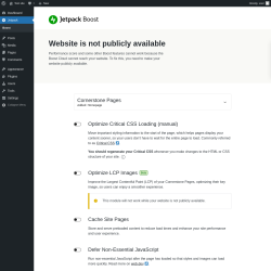 Page screenshot: Jetpack Boost - Settings ‹ Test site — WordPress
