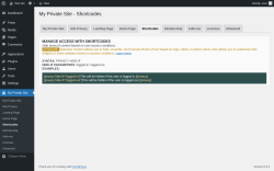 Page screenshot: My Private Site → Shortcodes