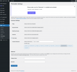 Page screenshot: Permalink Settings ‹ Test site — WordPress
