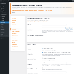 Page screenshot: Settings &rarr; Cloudflare Turnstile