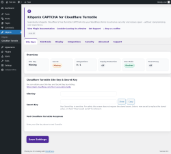 Page screenshot: Kitgenix CAPTCHA for Cloudflare Turnstile &lsaquo; Test site &mdash; WordPress