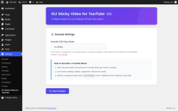 Page screenshot: Settings &rarr; KU Sticky Video for YouTube