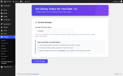Page screenshot: Settings &rarr; KU Sticky Video for YouTube