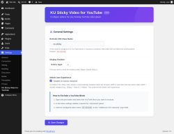 Page screenshot: Settings &rarr; KU Sticky Video for YouTube