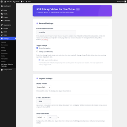 Page screenshot: Settings &rarr; KU Sticky Video for YouTube