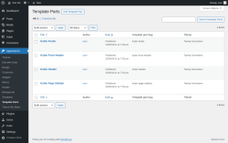 Page screenshot: Appearance &rarr; Template Parts