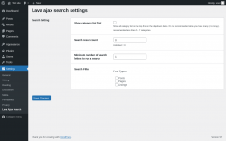 Page screenshot: Settings &rarr; Lava Ajax Search