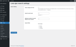 Page screenshot: Settings &rarr; Lava Ajax Search