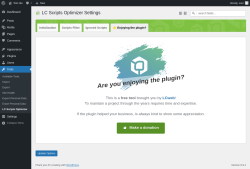 Page screenshot: Tools &rarr; LC Scripts Optimizer &rarr; 🌟 Enjoying the plugin?