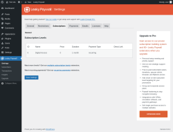 Page screenshot: Leaky Paywall → Subscriptions