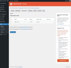 Page screenshot: Leaky Paywall → Subscriptions