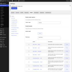 Page screenshot: LearnPress &rarr; Settings &rarr; Emails