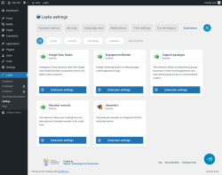Page screenshot: Leyka &rarr; Settings &rarr; Extensions