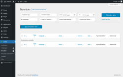 Page screenshot: Leyka &rarr; Donations &rarr; 