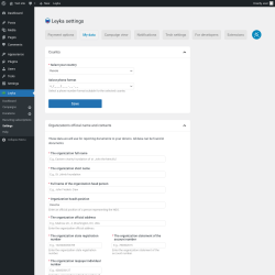 Page screenshot: Leyka &rarr; Settings &rarr; My data