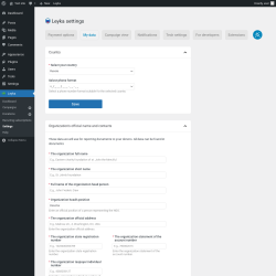 Page screenshot: Leyka &rarr; Settings &rarr; My data