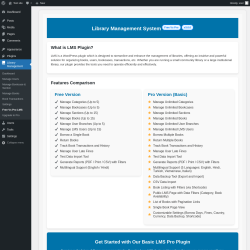 Page screenshot: Library Management &rarr; Free Vs Pro LMS