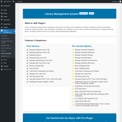 Page screenshot: Library Management &rarr; Free Vs Pro LMS