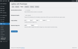 Page screenshot: Settings → Lightbox with PhotoSwipe → Theme