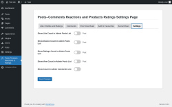 Page screenshot: Posts Products Reactions & Ratings → Settings