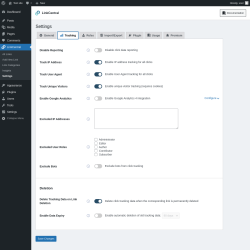Page screenshot: LinkCentral → Settings → 
            
            Tracking        