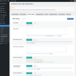 Page screenshot: LiteSpeed Cache &rarr; Page Optimization &rarr; HTML Settings