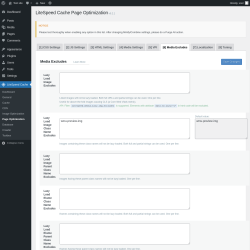 Page screenshot: LiteSpeed Cache &rarr; Page Optimization &rarr; Media Excludes