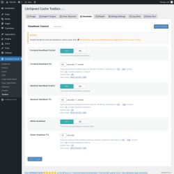 Page screenshot: LiteSpeed Cache &rarr; Toolbox &rarr; Heartbeat