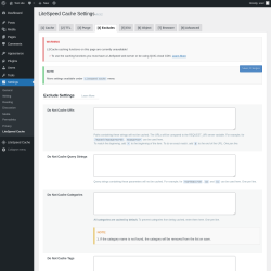 Page screenshot: Settings &rarr; LiteSpeed Cache &rarr; Excludes